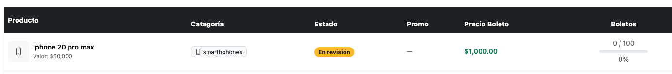 Rifa con estado en revisión